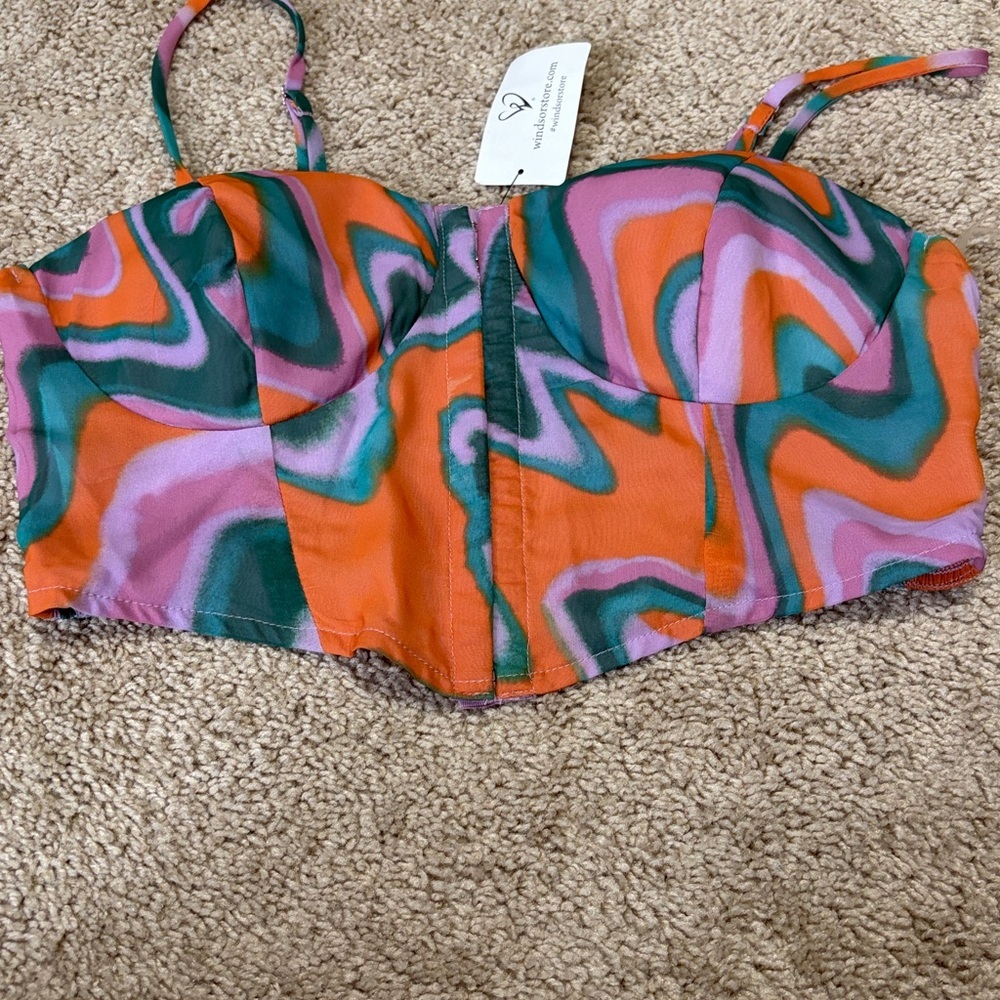 Windsor Silent Disco Swirl Print Corset Top Medium NWT - Picture 2 of 5